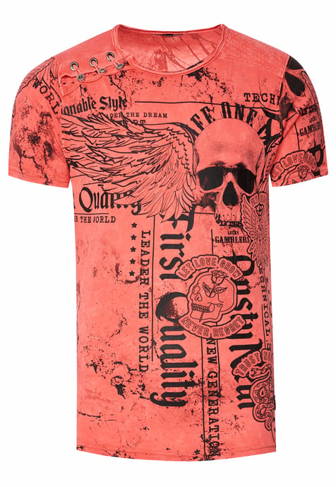 Verwaschenes T-Shirt mit "Flying-Skull" Print - Image 1