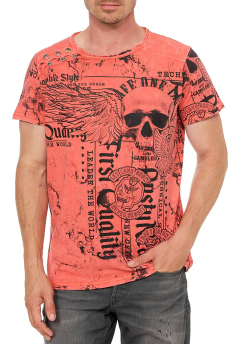 Verwaschenes T-Shirt mit "Flying-Skull" Print - Image 4