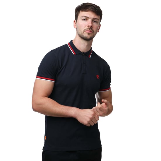 Timberland - Poloshirt Mit kontrastfarbenen Streifen für Herren/Damen Unisex kurzärmlig (Marineblau) - Image 1