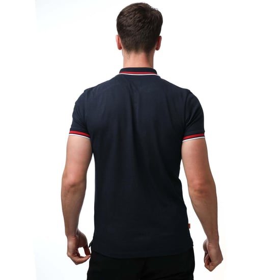 Timberland - Poloshirt Mit kontrastfarbenen Streifen für Herren/Damen Unisex kurzärmlig (Marineblau) - Image 2