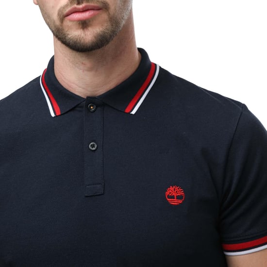 Timberland - Poloshirt Mit kontrastfarbenen Streifen für Herren/Damen Unisex kurzärmlig (Marineblau) - Image 3