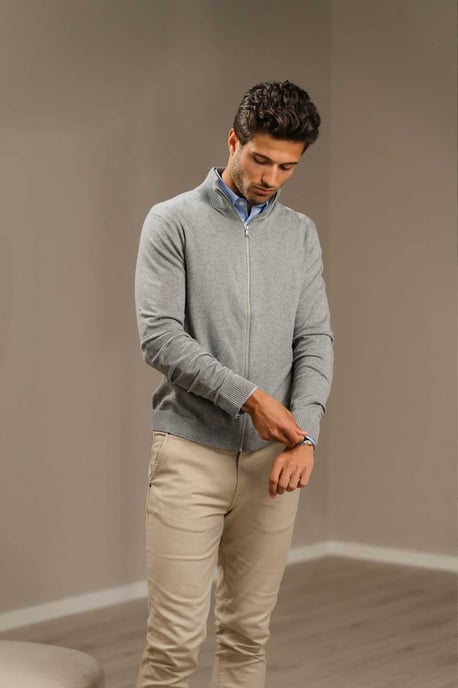 Pullover-Cardigan mit Reißverschluss – Graumeliert - Image 2