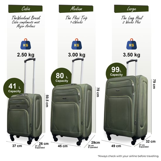 Reisekoffer-Set aus weichem, leichtem Nylon in Khaki mit 4 Rädern - Image 2
