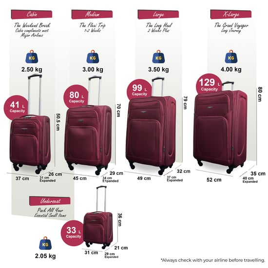 Softshell-Kofferset aus leichtem Nylon in Weinrot mit 4 Rädern, Reisekoffer, Urlaubstaschen - Image 2