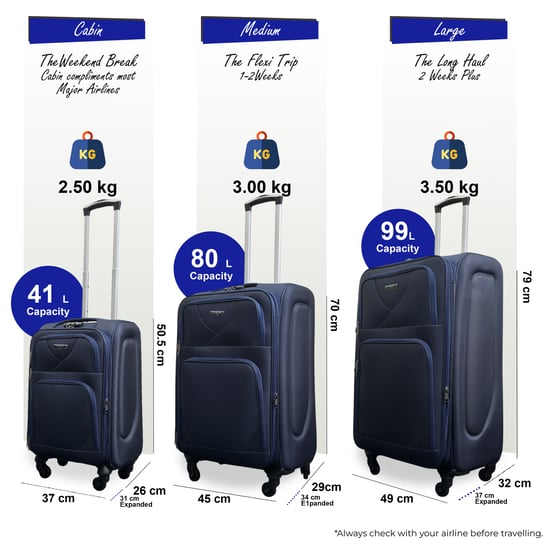 Reisekoffer-Set aus weichem, leichtem Nylon mit 4 Rädern, Marineblau - Image 2