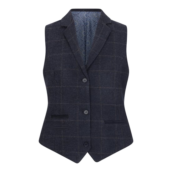Marineblaues, maßgeschneidertes 2-teiliges Set aus formellem Tweed-Blazer und Weste für Damen - Image 3