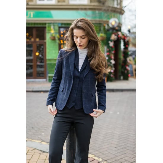Marineblaues, maßgeschneidertes 2-teiliges Set aus formellem Tweed-Blazer und Weste für Damen - Image 5