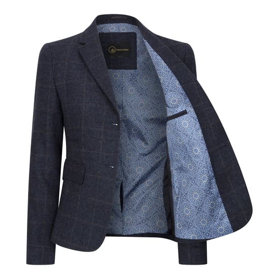 Marineblaues, maßgeschneidertes 2-teiliges Set aus formellem Tweed-Blazer und Weste für Damen - Image 6