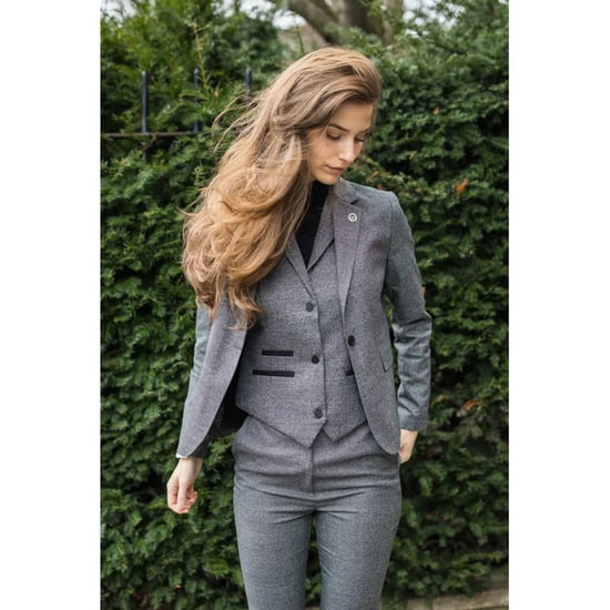 Grauer dreiteiliger Tailored Fit Anzug mit Prince of Wales-Karomuster für Damen - Image 2