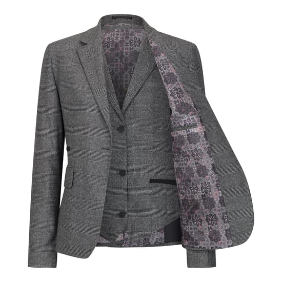 Grauer dreiteiliger Tailored Fit Anzug mit Prince of Wales-Karomuster für Damen - Image 3