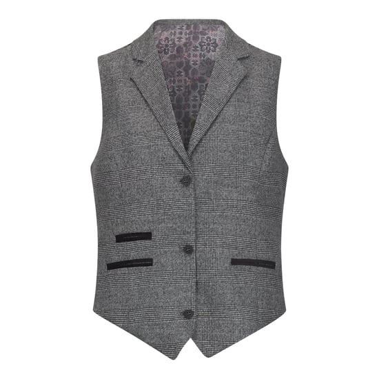 Grauer dreiteiliger Tailored Fit Anzug mit Prince of Wales-Karomuster für Damen - Image 4