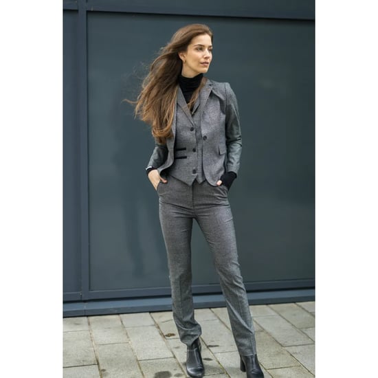 Grauer dreiteiliger Tailored Fit Anzug mit Prince of Wales-Karomuster für Damen - Image 6