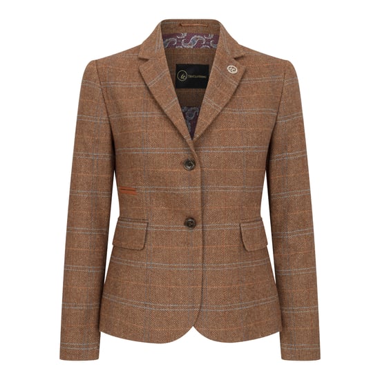 Oak Brown 2-teiliges Set aus Tweed-Blazer und Weste für Damen im Fischgrätenmuster - Image 2