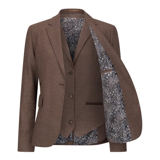 Brauner dreiteiliger Tailored Fit Anzug mit Prince of Wales-Karomuster für Damen - Image 3