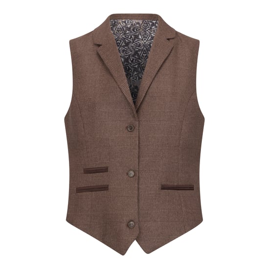 Brauner dreiteiliger Tailored Fit Anzug mit Prince of Wales-Karomuster für Damen - Image 4