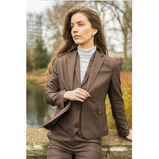 Brauner dreiteiliger Tailored Fit Anzug mit Prince of Wales-Karomuster für Damen - Image 6