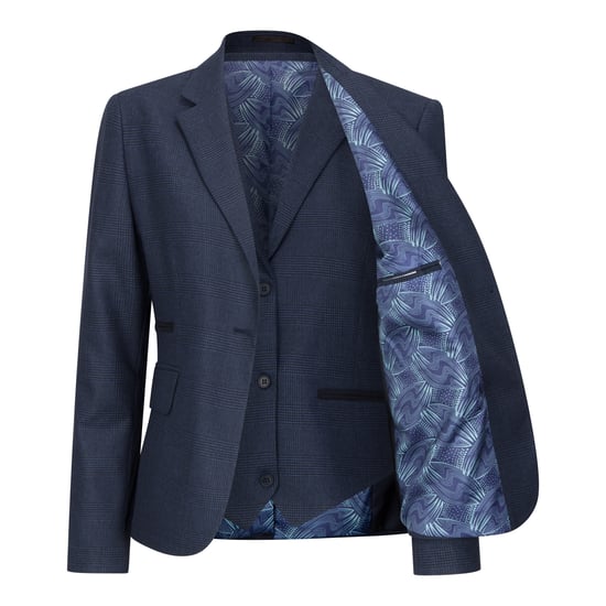 Marineblauer dreiteiliger Tailored Fit-Anzug für Damen mit Prince-of-Wales-Karo - Image 3