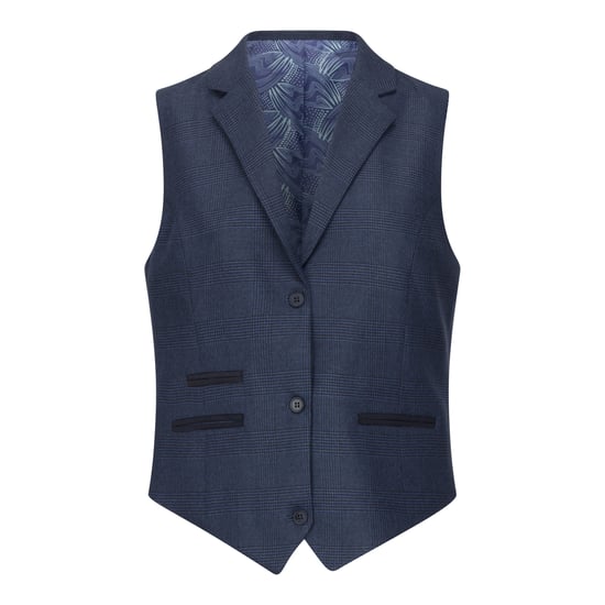 Marineblauer dreiteiliger Tailored Fit-Anzug für Damen mit Prince-of-Wales-Karo - Image 4