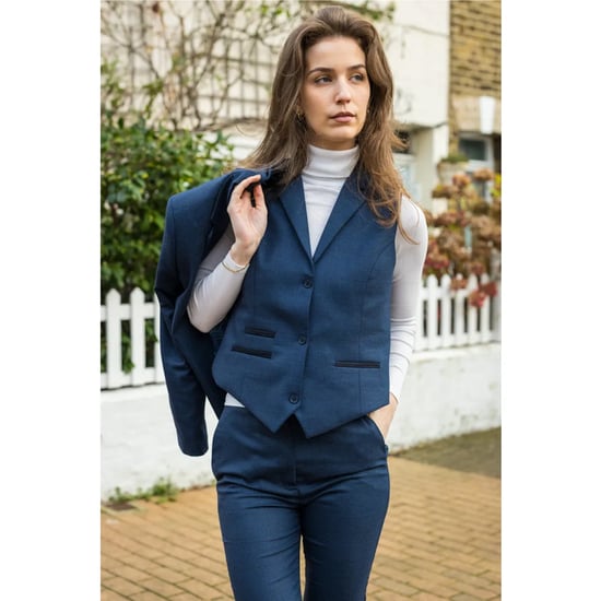 Marineblauer dreiteiliger Tailored Fit-Anzug für Damen mit Prince-of-Wales-Karo - Image 6