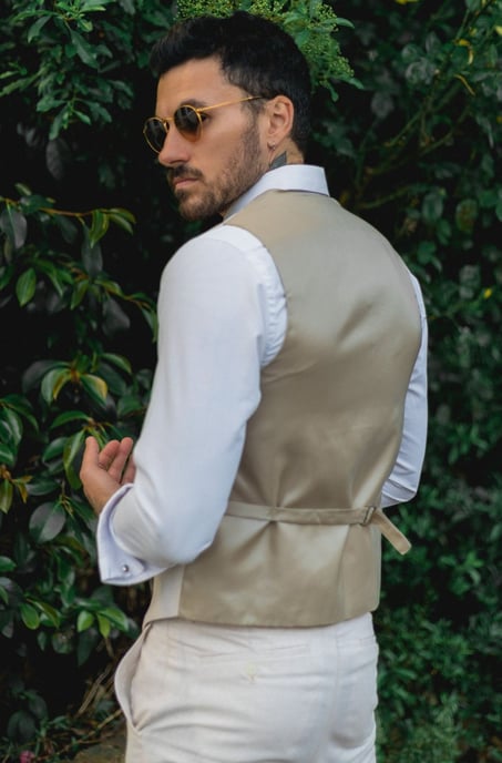 Herren Sommer 2-teiliges Anzugset Leinen Formal Creme Beige Weste Hose - Image 4