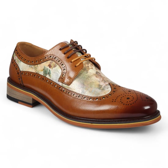 Justin Reess Herren-Brogue-Schuhe aus braunem Leder mit ikonischem Print – Scott - Image 3