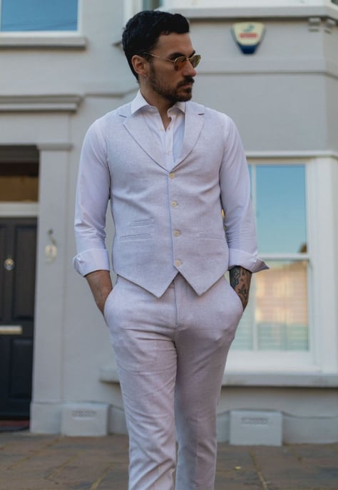 Herren Sommer 2-teilig Anzug Leinen Formal Grau Weste Hose - Image 4