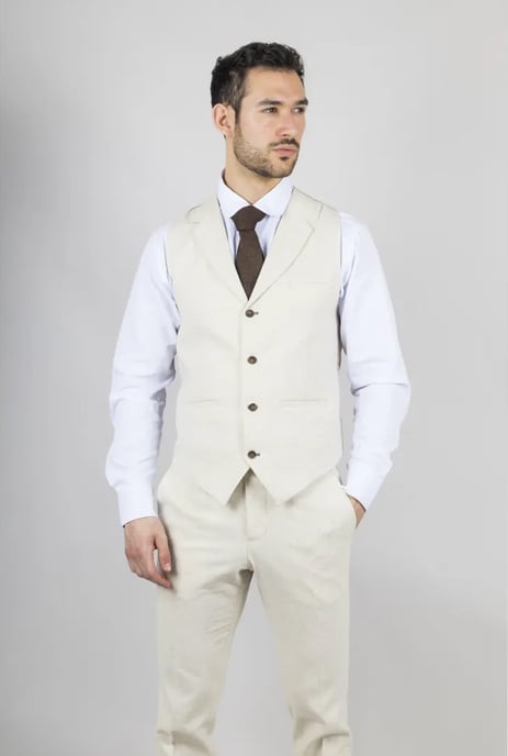 Herren Beiges 3-Teiliges Leinen Anzug für formelle Sommerhochzeiten - Image 2