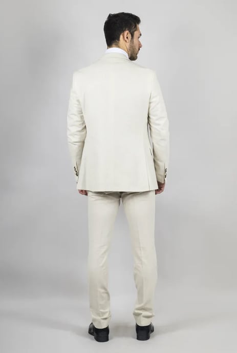 Herren Beiges 3-Teiliges Leinen Anzug für formelle Sommerhochzeiten - Image 4