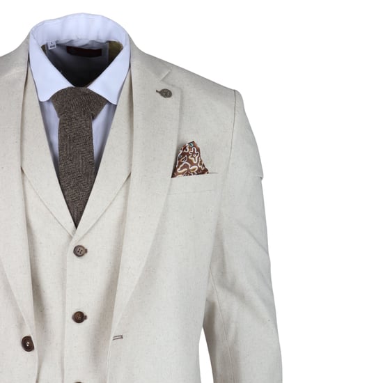 Herren Beiges 3-Teiliges Leinen Anzug für formelle Sommerhochzeiten - Image 6