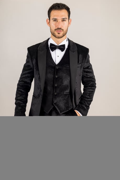 Herren schwarzer 3-teiliger Samt Hochzeitsanzug formell - Image 5