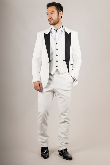 Herren Weiß 3-Teiliges Samt Hochzeits-Tuxedo Anzug - Image 2