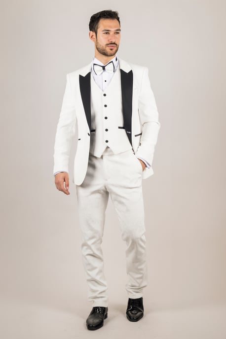 Herren Weiß 3-Teiliges Samt Hochzeits-Tuxedo Anzug - Image 5