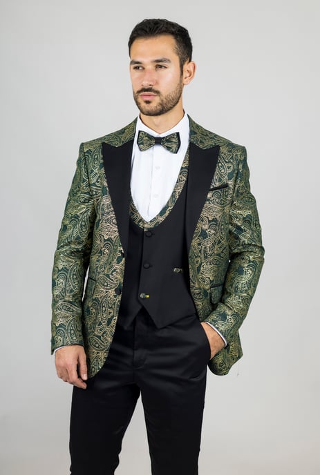 Herren 4-teiliger grüner Paisleymananzug maßgeschneidert - Image 2