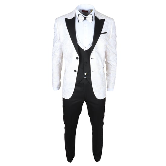 4-teiliger weißer Paisley-Hochzeitsanzug für Herren im Tailor Fit - Image 6