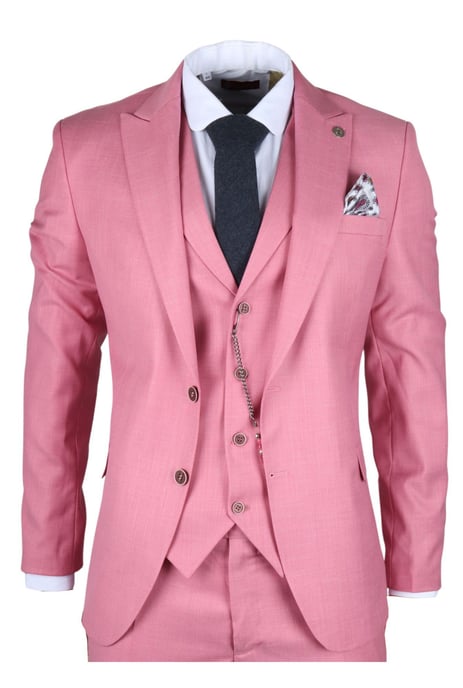 Herren 3-teiliges rosa festliches Anzug-Set für Renntage - Image 1