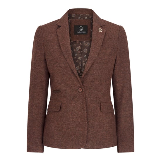 Rostbraunes 2-teiliges Set für Damen, Fischgrätenmuster, Woll-Tweed, karierter Blazer und Weste - Image 2