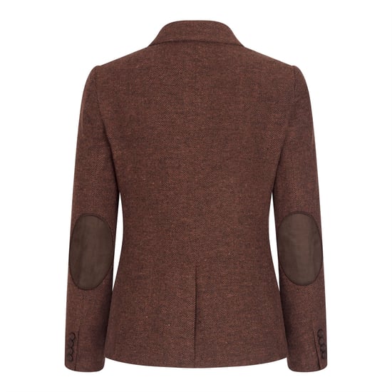Rostbraunes 2-teiliges Set für Damen, Fischgrätenmuster, Woll-Tweed, karierter Blazer und Weste - Image 3