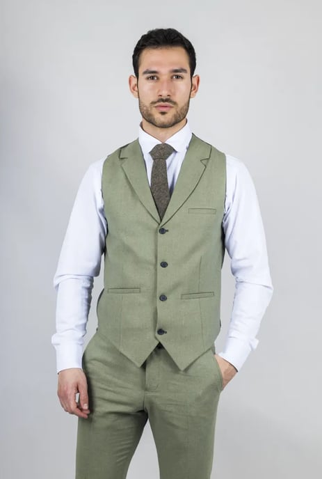 Herren Sage Tailor Fit 3-teiliges Leinen Sommer Hochzeitsanzug - Image 3