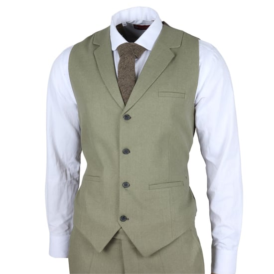 Herren Sage Tailor Fit 3-teiliges Leinen Sommer Hochzeitsanzug - Image 6