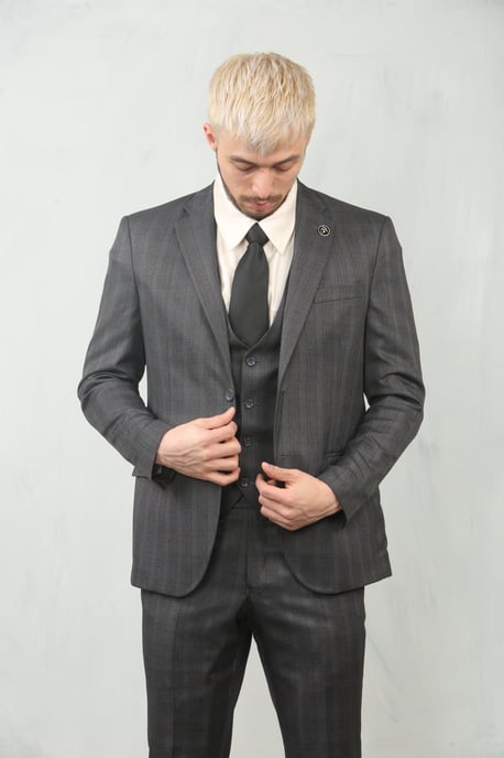 Herren 3-teiliger Prince-of-Wales-Anzug in Anthrazit für die Arbeit - Image 3