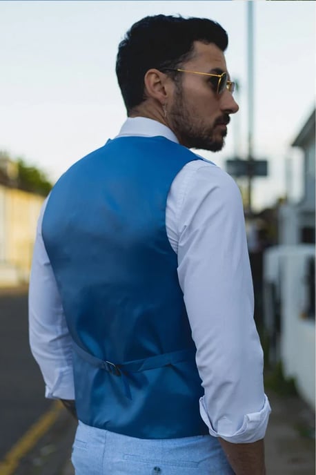Herren Sommer 2-Teiler Anzug Leinen Formal Blau Weste Hose - Image 5