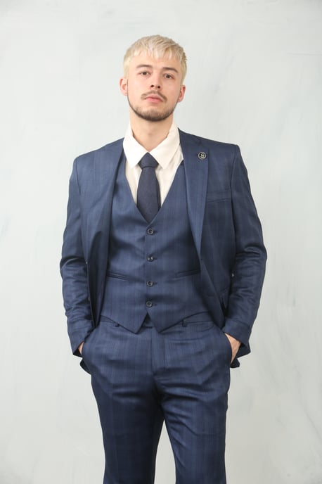 Herren 3-teiliges Prince-of-Wales-Blau Anzug Arbeitskleidung - Image 1