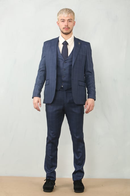 Herren 3-teiliges Prince-of-Wales-Blau Anzug Arbeitskleidung - Image 2