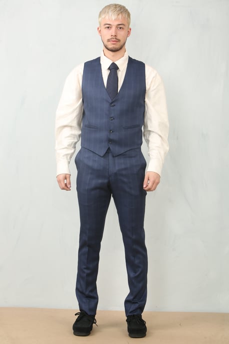 Herren 3-teiliges Prince-of-Wales-Blau Anzug Arbeitskleidung - Image 4