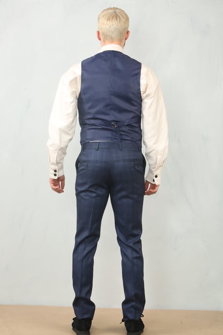 Herren 3-teiliges Prince-of-Wales-Blau Anzug Arbeitskleidung - Image 5