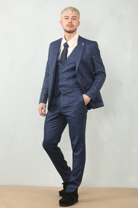 Herren 3-teiliges Prince-of-Wales-Blau Anzug Arbeitskleidung - Image 6