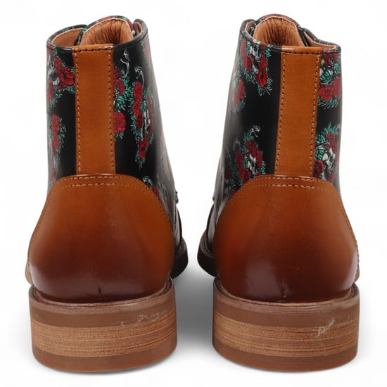 Justin Reess Herren-Oxford-Stiefeletten aus braunem Leder mit Blumen- und Totenkopf-Print – Adam Skull - Image 6