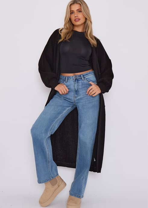 Schwarzer Grobstrick-Long-Cardigan - Image 1