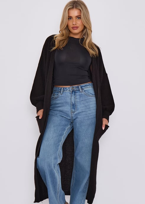 Schwarzer Grobstrick-Long-Cardigan - Image 2