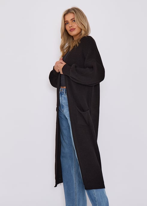 Schwarzer Grobstrick-Long-Cardigan - Image 3